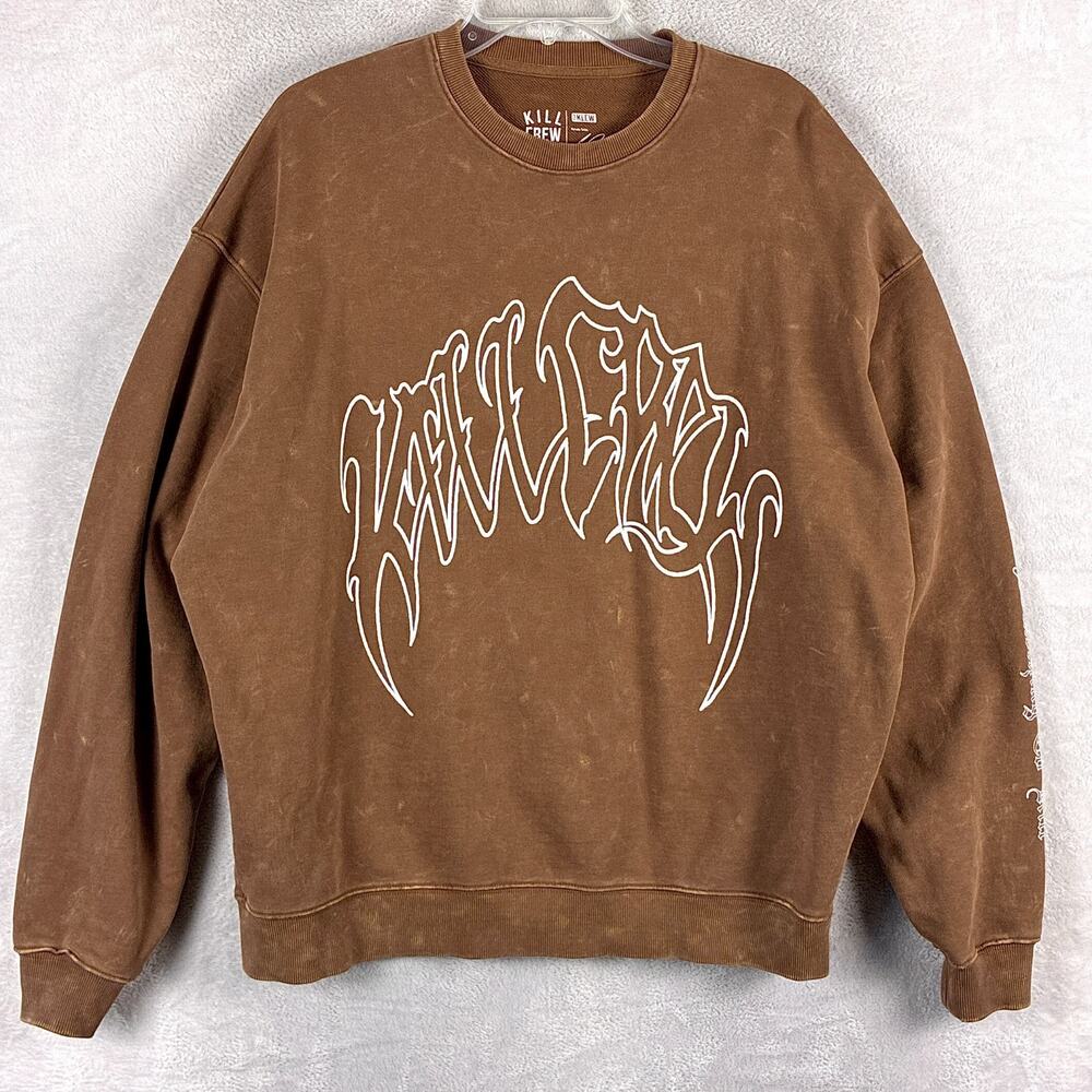 Kill Crew Sweatshirt Mens M Brown Dyed Heavyweight Loose Fit BJJ MMA Boxing